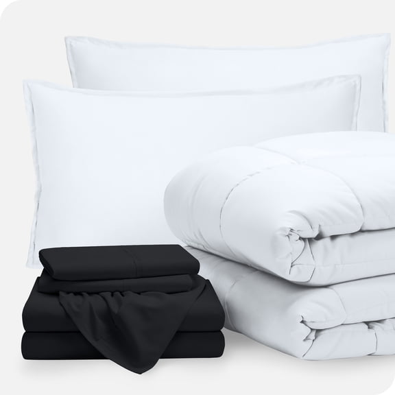Bare Home 7-Piece Bed-in-a-Bag - California King, White with Black Sheet Set