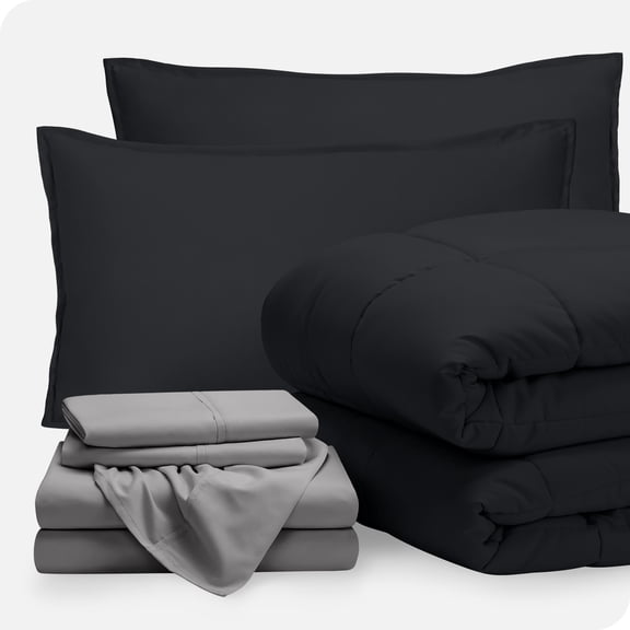 Bare Home 7-Piece Bed-in-a-Bag - Full, Black with Light Gray Sheet Set