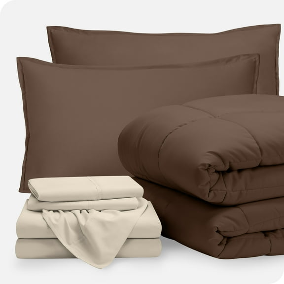 Bare Home 7-Piece Bed-in-a-Bag - Full, Cocoa with Sand Sheet Set