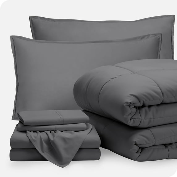 Bare Home 7-Piece Bed-in-a-Bag - Full, Gray with Gray Sheet Set