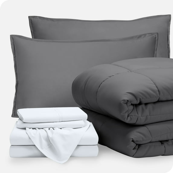 Bare Home 7-Piece Bed-in-a-Bag - Full, Gray with White Sheet Set