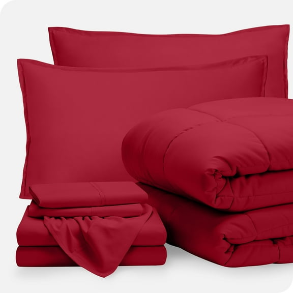 Bare Home 7-Piece Bed-in-a-Bag - Full, Red with Red Sheet Set
