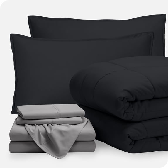 Bare Home 7-Piece Bed-in-a-Bag - Full XL, Black with Light Gray Sheet Set