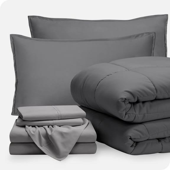 Bare Home 7-Piece Bed-in-a-Bag - Full XL, Gray with Light Gray Sheet Set
