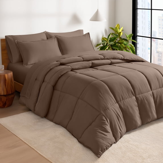 Bare Home 7-Piece Bed-in-a-Bag - King, Cocoa with Cocoa Sheet Set