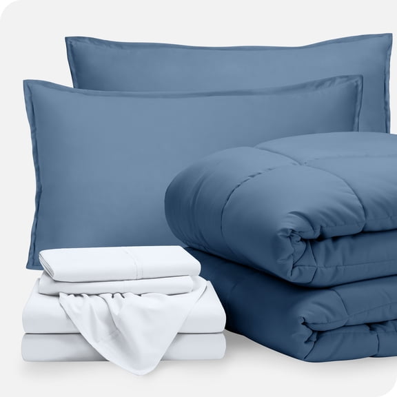 Bare Home 7-Piece Bed-in-a-Bag - King, Coronet Blue with White Sheet Set