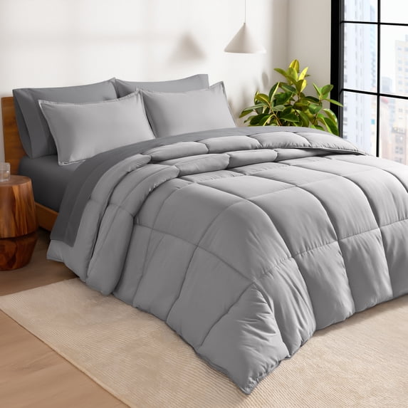 Bare Home 7-Piece Bed-in-a-Bag - King, Light Gray with Gray Sheet Set