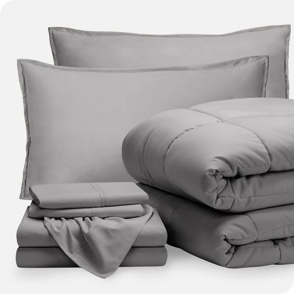 Bare Home 7-Piece Bed-in-a-Bag - King, Light Gray with Light Gray Sheet Set