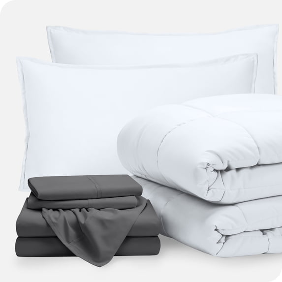 Bare Home 7-Piece Bed-in-a-Bag - King, White with Gray Sheet Set