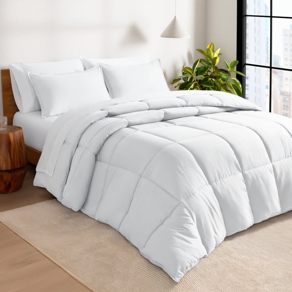 Bare Home 7-Piece Bed-in-a-Bag - King, White with White Sheet Set