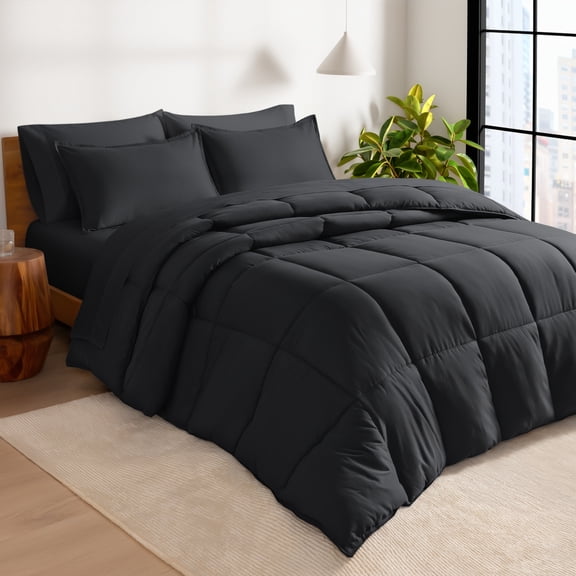 Bare Home 7-Piece Bed-in-a-Bag - Queen, Black with Black Sheet Set
