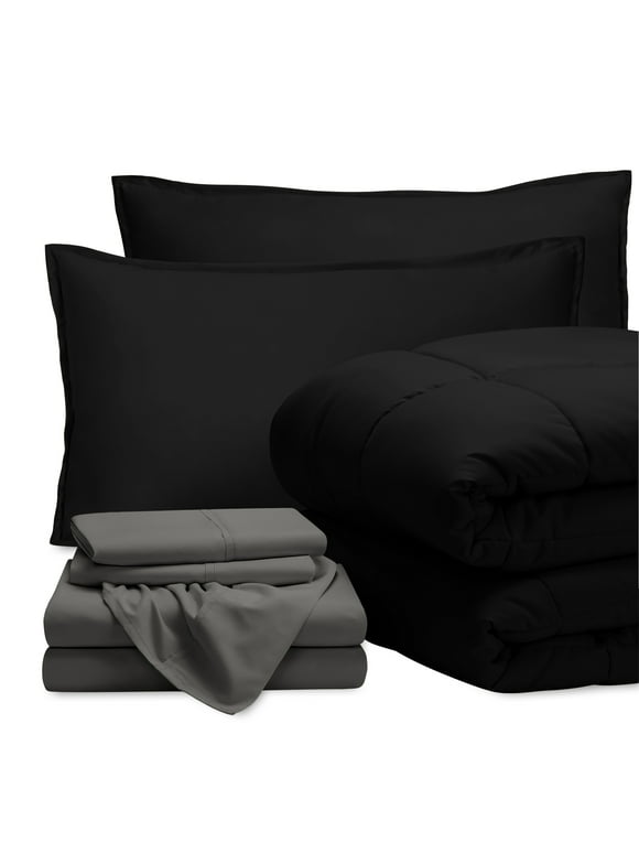 Bare Home 7-Piece Bed-in-a-Bag - Queen, Black with Grey Sheet Set