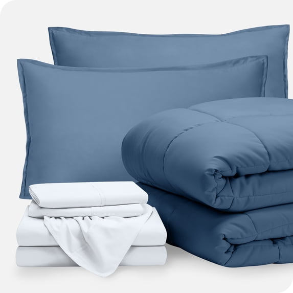 Bare Home 7-Piece Bed-in-a-Bag - Queen, Coronet Blue with White Sheet Set