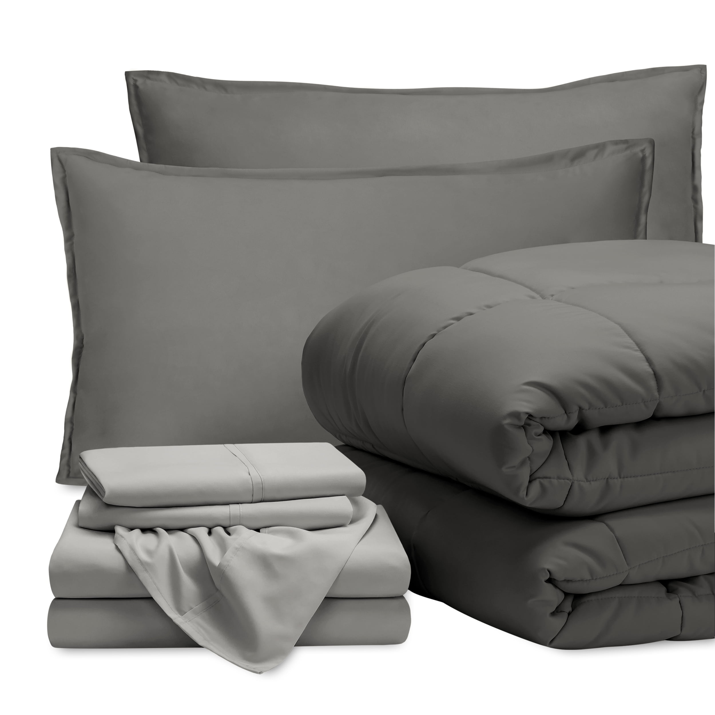 Bare Home 7Piece BedinaBag Queen, Grey with Light Grey Sheet Set
