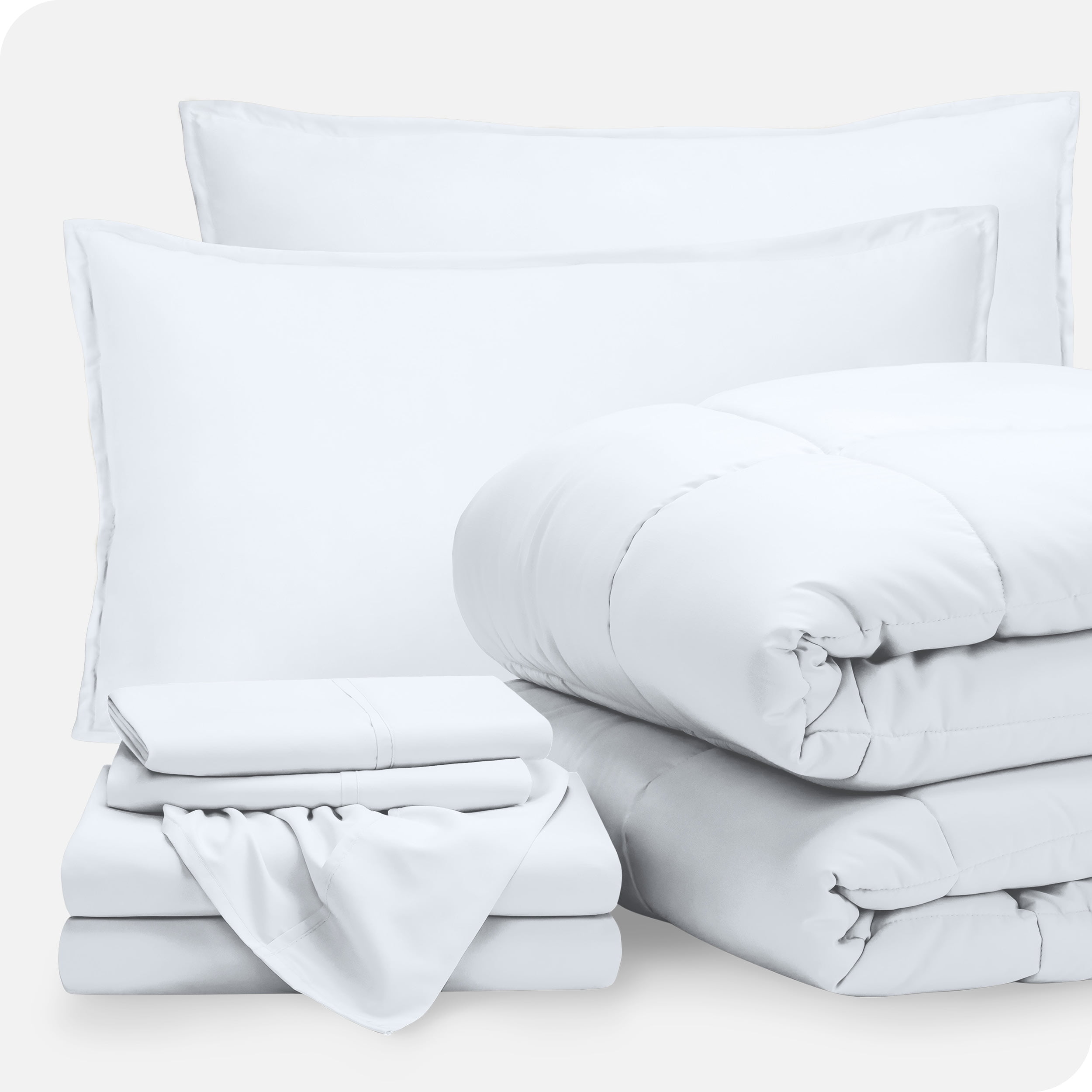 Bare Home 7-Piece Bed-in-a-Bag - Queen, White with White Sheet Set