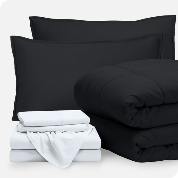 Bare Home 7-Piece Bed-in-a-Bag - Split Head Flex King, Black with White Sheet Set