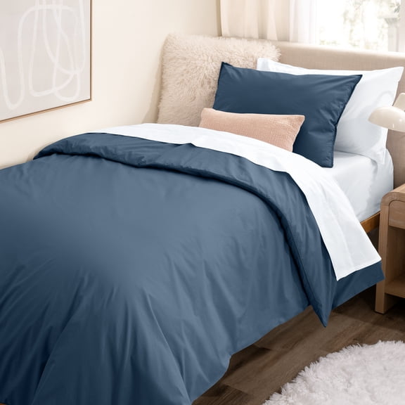 Bare Home 7 Piece Apartment Ready Organic Cotton Percale Duvet Bundle  (Twin XL, Bering Sea)