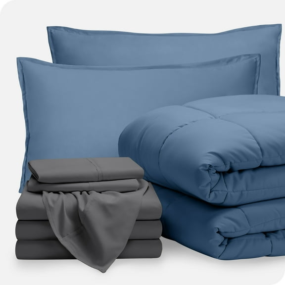 Bare Home 8-Piece Bed-in-a-Bag - Split California King, Coronet Blue with Gray Sheet Set