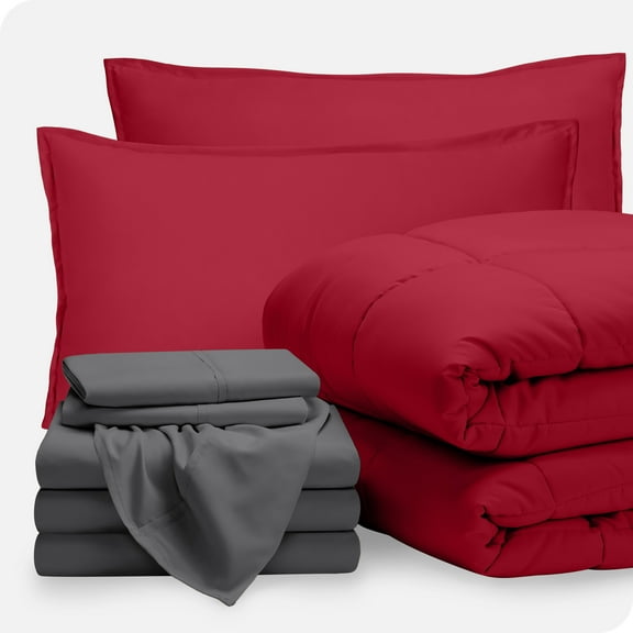 Bare Home 8-Piece Bed-in-a-Bag - Split California King, Red with Gray Sheet Set