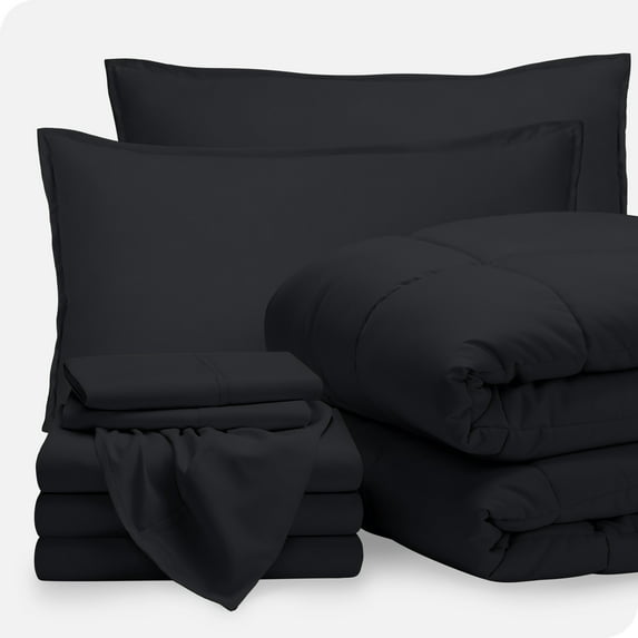 Bare Home 8-Piece Bed-in-a-Bag - Split King, Black with Black Sheet Set