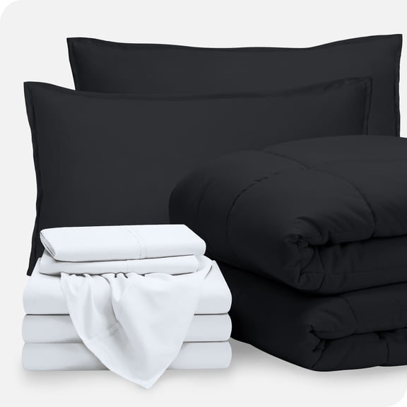 Bare Home 8-Piece Bed-in-a-Bag - Split King, Black with White Sheet Set