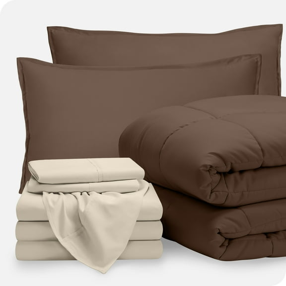 Bare Home 8-Piece Bed-in-a-Bag - Split King, Cocoa with Sand Sheet Set