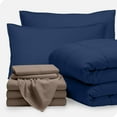 thumbnail image 1 of Bare Home 8-Piece Bed-in-a-Bag - Split King, Dark Blue with Taupe Sheet Set, 1 of 8