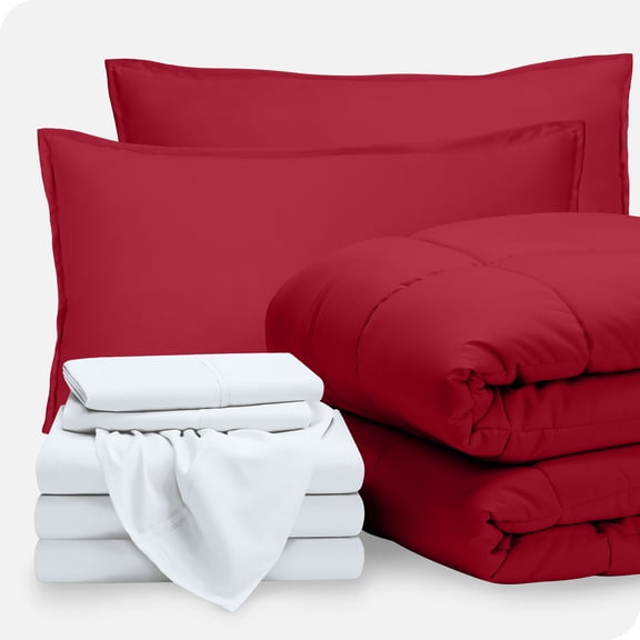Bare Home 8-Piece Bed-in-a-Bag - Split King, Red with White Sheet Set