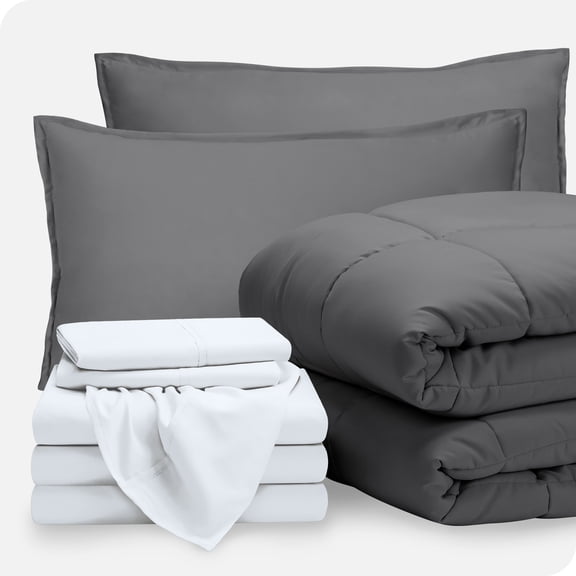 Bare Home 8-Piece Bed-in-a-Bag - Split Queen, Light Gray with White Sheet Set
