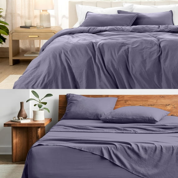 Bare Home 8-Piece Bedding Duvet and Sheet Set - Full Size, Sandwash Dusty Purple with White Duvet Insert