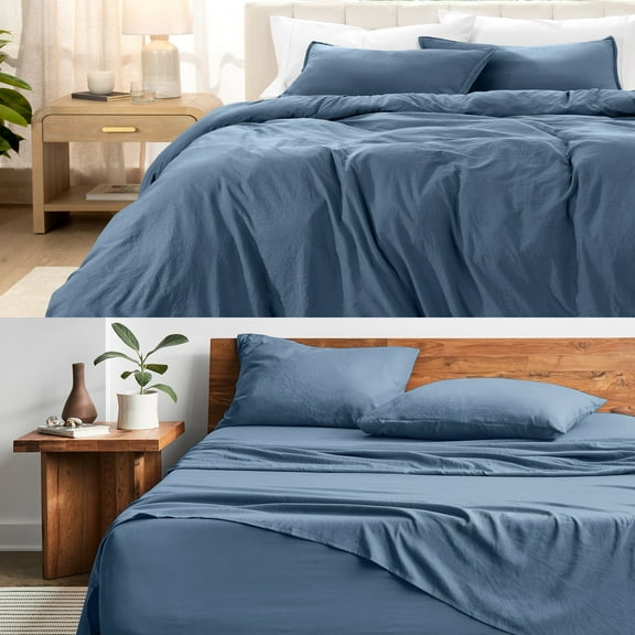 Bare Home 8-Piece Bedding Duvet and Sheet Set - Queen Size, Sandwash Bering Sea with White Duvet Insert