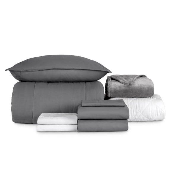 Bare Home 9 Piece Ultimate Bed In A Bag - Ultra-Soft 1800 Microfiber Bedding Set - Twin-XL, Gray/Gray