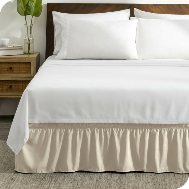Bare Home Adjustable Wrap Around Bed Skirt 15 Inch Drop Easy Fit Ruffle Pleats Full Sand