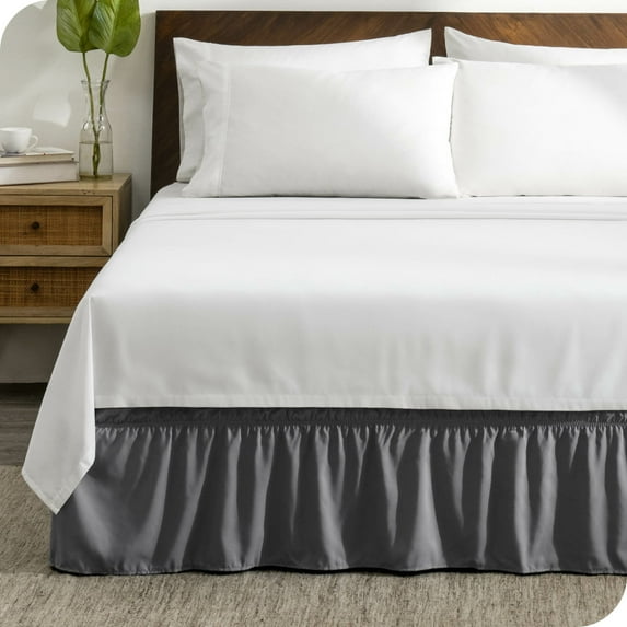Bare Home Adjustable Wrap Around Bed Skirt - 15 Inch Drop - Easy Fit - Ruffle Pleats - Full, Gray