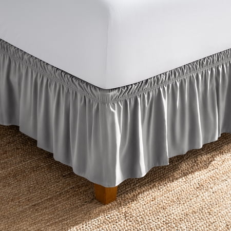 Bare Home Adjustable Wrap Around Bed Skirt - 15 Inch Drop - Easy Fit - Ruffle Pleats - Full, Light Gray