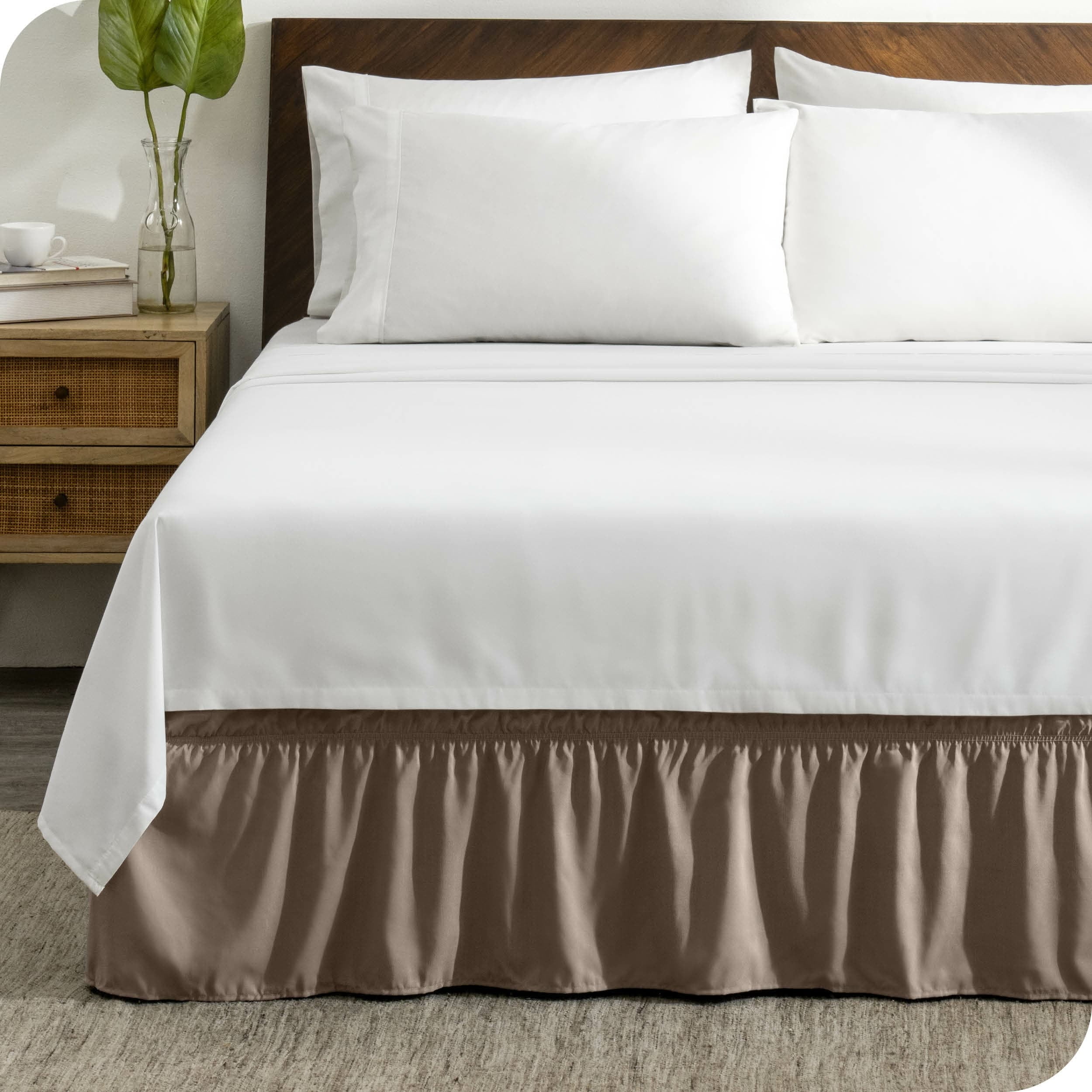 Full Taupe Polyester Ruffled Wrap Around Bed Skirt