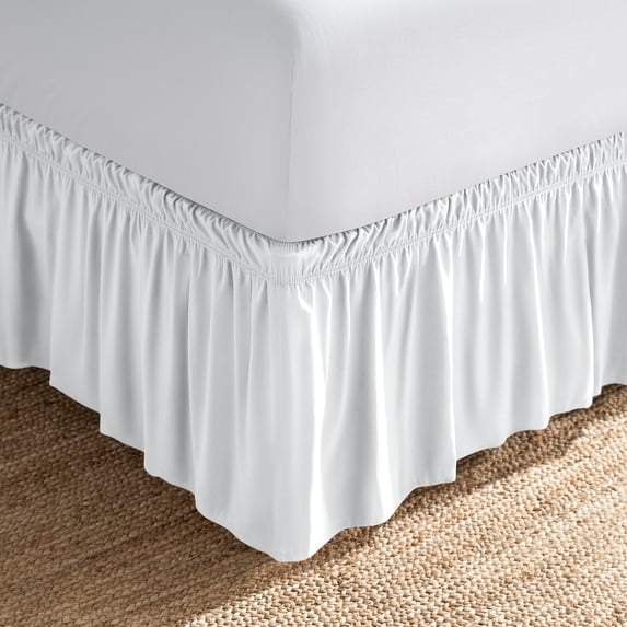 Bare Home Adjustable Wrap Around Bed Skirt - 15 Inch Drop - Easy Fit - Ruffle Pleats - Full, White