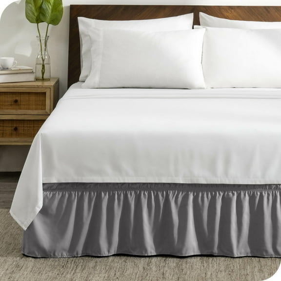 Bare Home Adjustable Wrap Around Bed Skirt - 15 Inch Drop - Easy Fit - Ruffle Pleats - King, Light Gray