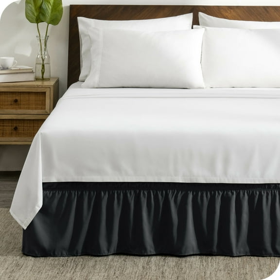 Bare Home Adjustable Wrap Around Bed Skirt - 15 Inch Drop - Easy Fit - Ruffle Pleats - Queen, Black