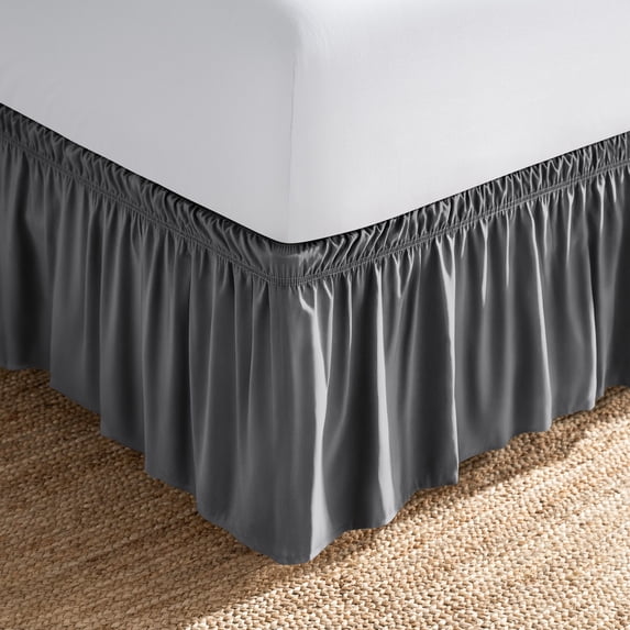 Bare Home Adjustable Wrap Around Bed Skirt - 15 Inch Drop - Easy Fit - Ruffle Pleats - Queen, Gray