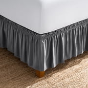 Bare Home Adjustable Wrap Around Bed Skirt - 15 Inch Drop - Easy Fit - Ruffle Pleats - Queen, Gray