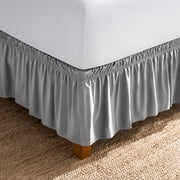 Bare Home Adjustable Wrap Around Bed Skirt - 15 Inch Drop - Easy Fit - Ruffle Pleats - Queen, Light Gray