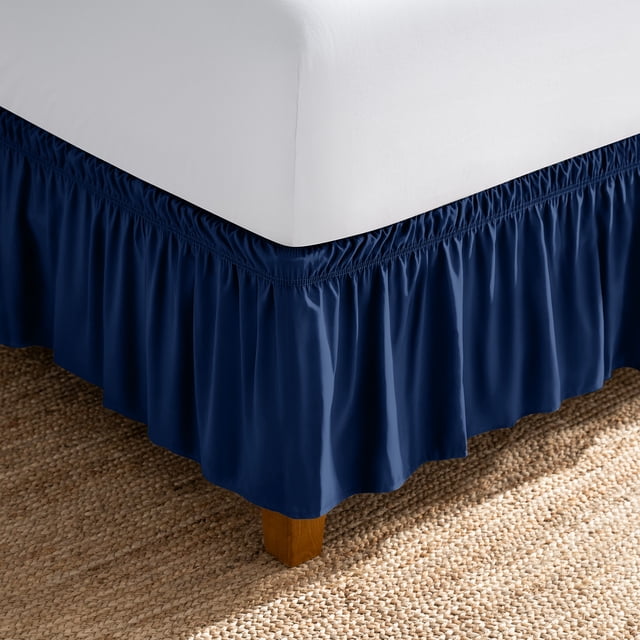 Bare Home Adjustable Wrap Around Bed Skirt - 15 Inch Drop - Easy Fit - Ruffle Pleats - Twin, Dark Blue