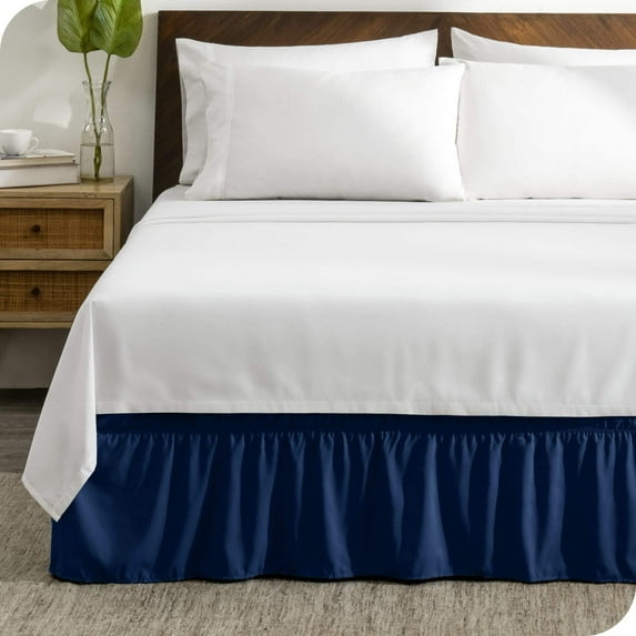 Bare Home Adjustable Wrap Around Bed Skirt - 15 Inch Drop - Easy Fit - Ruffle Pleats - Twin, Dark Blue