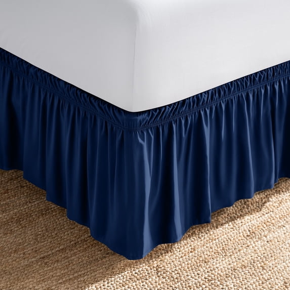 Bare Home Adjustable Wrap Around Bed Skirt - 15 Inch Drop - Easy Fit - Ruffle Pleats - Twin, Dark Blue