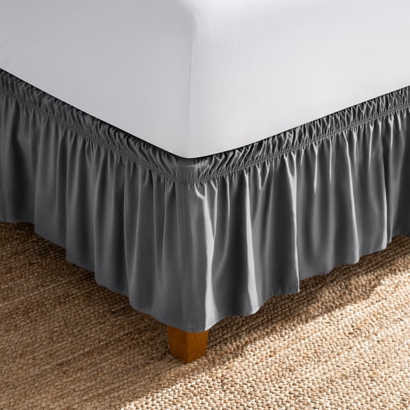 Bare Home Adjustable Wrap Around Bed Skirt - 15 Inch Drop - Easy Fit - Ruffle Pleats - Twin XL, Gray