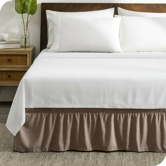 Bare Home Adjustable Wrap Around Bed Skirt - 15 Inch Drop - Easy Fit - Ruffle Pleats - Twin XL, Taupe