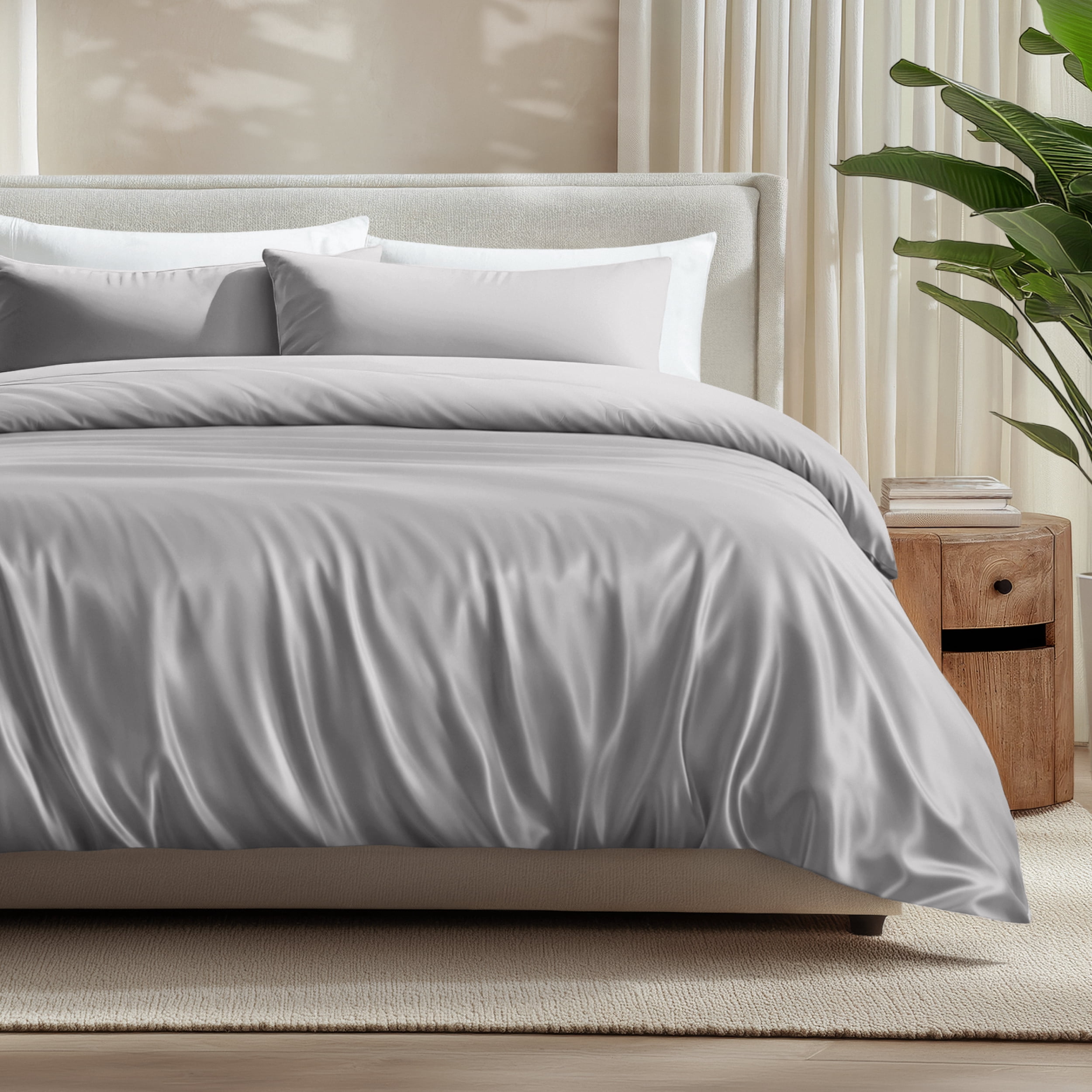 Bare Home Bamboo 2-Piece Duvet Cover Set - Made from Rayon Fibers - Soft, Cooling & Breathable - Twin/Twin-XL,Light Gray