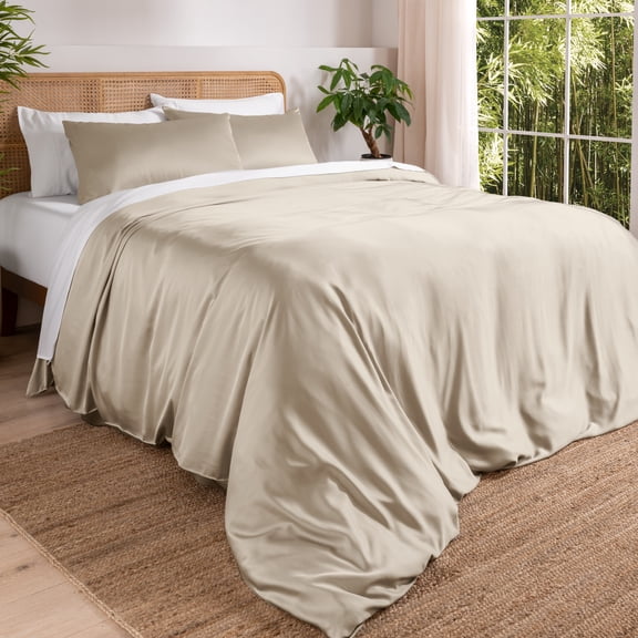 Bare Home Bamboo 3-Piece Duvet Cover Set - Made from Rayon Fibers - Soft, Cooling & Breathable - California King,Sand