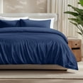 thumbnail image 1 of Bare Home Bamboo 3-Piece Duvet Cover Set - Made from Rayon Fibers - Soft, Cooling & Breathable - Queen,Dark Blue, 1 of 11